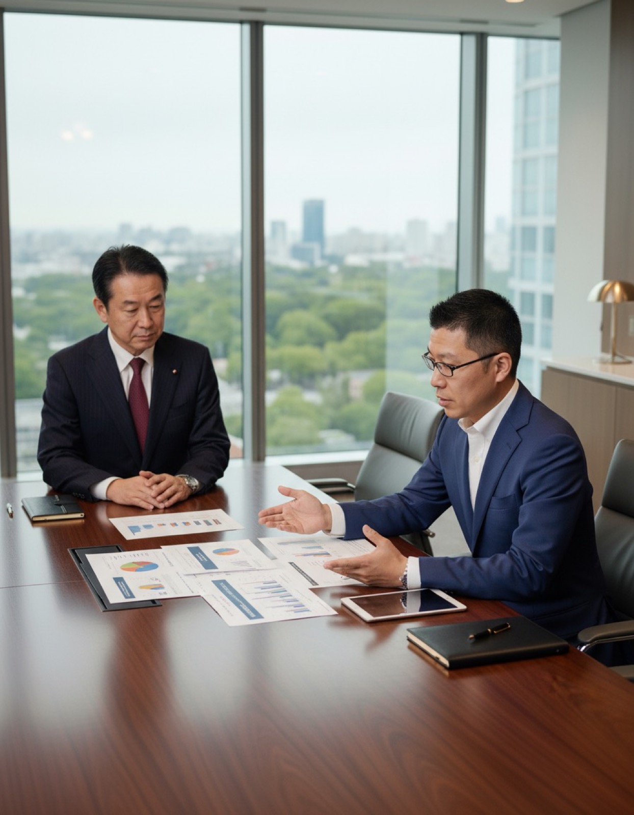 山口高広が経営者へ事業資料を説明する様子
